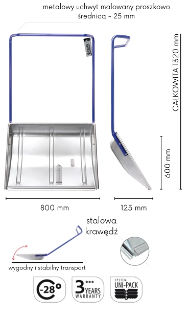 Zgarniacz do śniegu metalowy 80 cm Strongman z metalowym uchwytem o średnicy 25 mm.